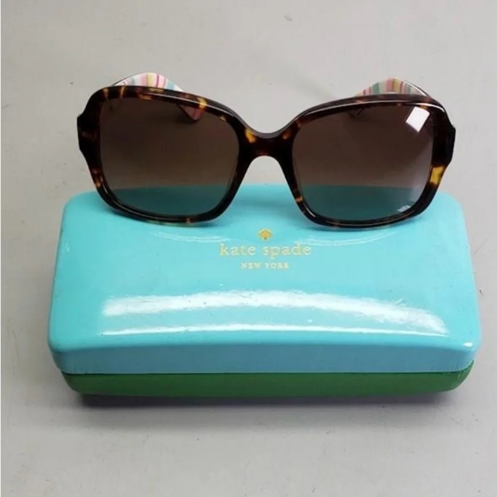 Kate Spade Sunglasses w/ Case Striped/ Dark Brown Tortoise Shell Frame